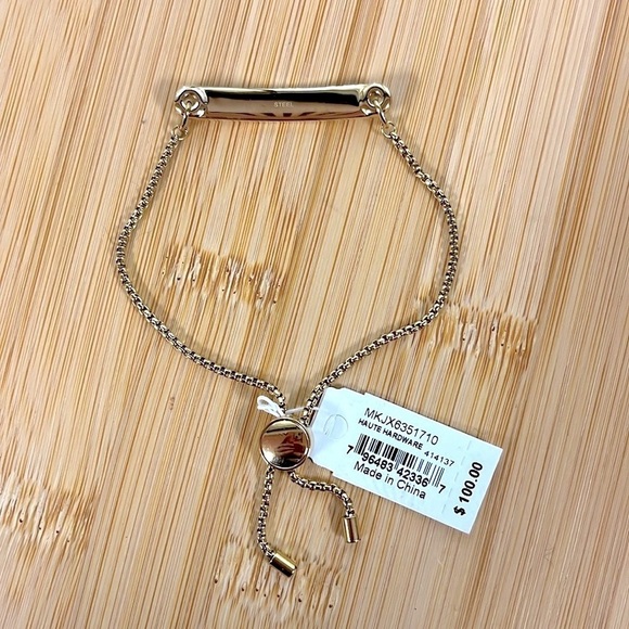 Brand New Michael Kors Gold Tone Nameplate Adjustable Bracelet Haute Hardware - Picture 11 of 15